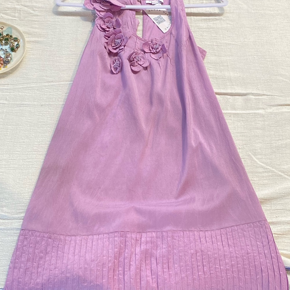 Calypso St. Barth Calypso Dress in raw silk with appliqué flowers